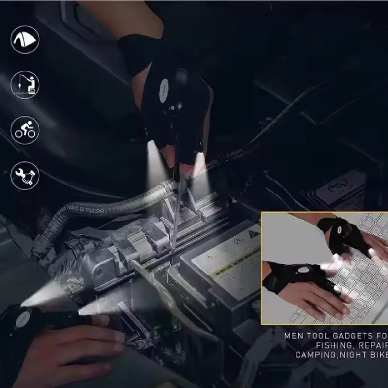 Luva Com Luz LED Iluminação Direcionada Pesca Serviços