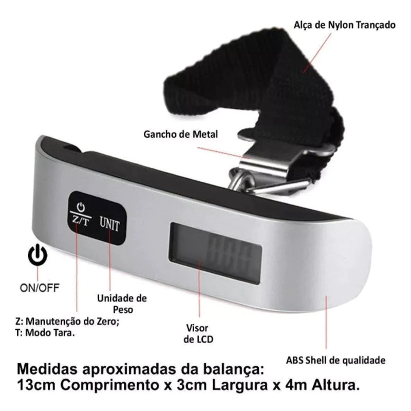 Balança Digital de Mão 50kg para Bagagem com Gancho